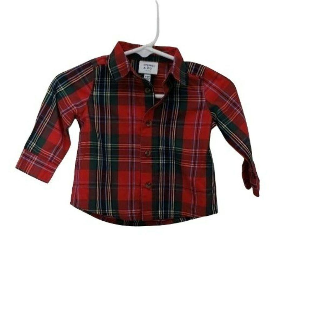 Crown & Ivy Plaid Red and Green Christmas Long Sleeve Size 3-6 Months Shirt